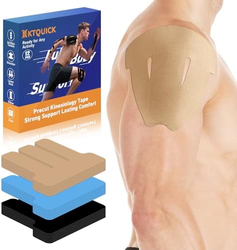 KTQUICK Precut Kinesiology Tape for Shoulders, 12 PCS, 20% Stronger, Beige