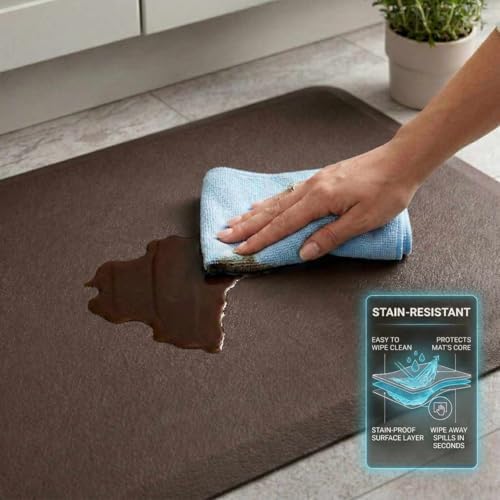 Hauteloom Kitchen Mat - Cushioned Anti Fatigue Rug - Waterproof, Non Slip - Standing and Comfort Desk/Floor Mats for House Sink Office - Brown - 20" x 32"