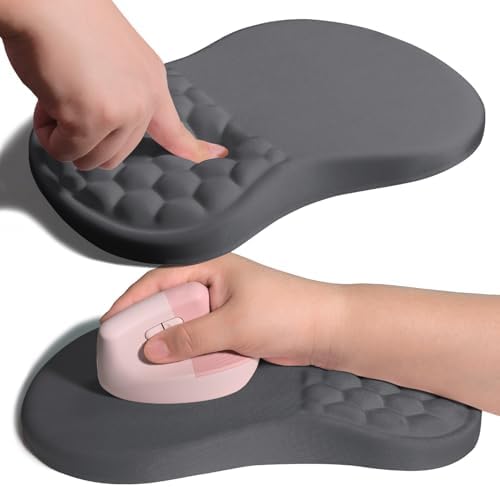 Ergonomic Joint Wrist Support Mouse Pad with Memory Foam Cushion Massage Bump, Carpal Tunnel Pain Relief Mousepad Slope Design for Wrist Rest, 11.8x7.9 in, DimGray