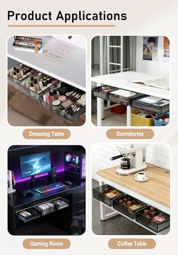 Under Desk Drawer Set of 3, Slide-Out Under Desk Storage Drawers (Large/Medium/Small), Thick Rigid PET Material, Suitable for Home Office, Desk, or Coffee Table