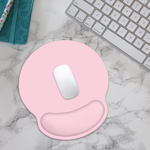 Mouse Pad with Wrist Rest Support, Ergonomic Gaming Mouse Pad with Non-Slip PU Base for Computer, Laptop, Office and Home, Easy Typing & Pain Relief (Pink)