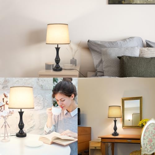 LALISU Touch Table Lamps Set of 2, Farmhouse Table Lamp with USB Charge