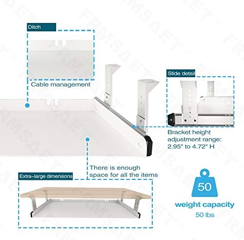 FRMSAET All-Metal 20/24/30 inch Under Desk Keyboard Tray (30 inch, White)
