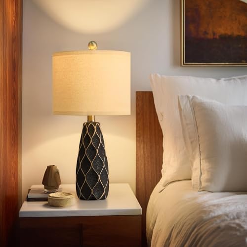 Samll Table Lamps Set of 2 for Living Room, 20.25" Black Bedside Boho Lamps