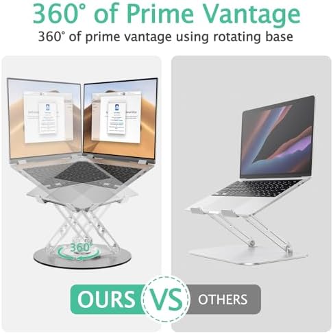 Laptop Stand for Desk Adjustable Computer Stand with 360 Rotating Base Ergonomic Laptop Riser Mount for Desk Foldable Protable Computer Desk Fits with MacBook Pro Air, Round