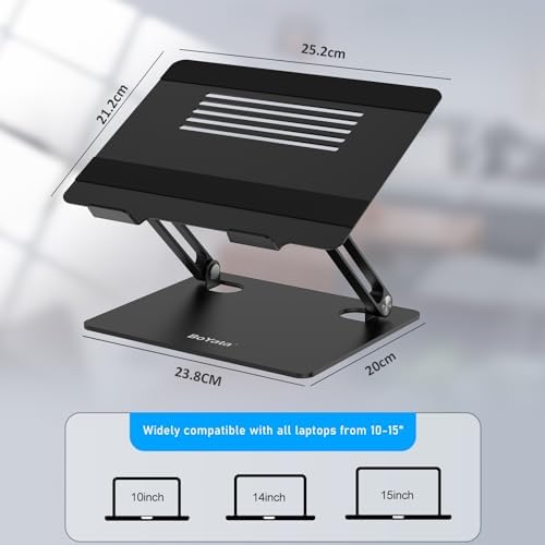 BoYata Laptop Stand, Adjustable Metal Desktop Riser, Up to 15 Inches, Black