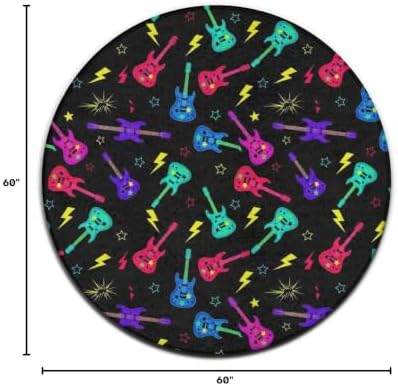 Fashion Round Area Rug Large Non Slip Carpet Unisex Home Decor Mat Trippy Neon Electric Guitars, 60inch
