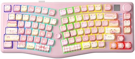 LEOBOG A75 Wireless Mechanical Keyboard, 75% Split Alice Layout, Hot-Swappable RGB Backlit with Knob & Cat Keycaps, 2.4G/USB-C/BT5.0 Cute Creamy Gaming Keyboard - Barbie Switch, Pink