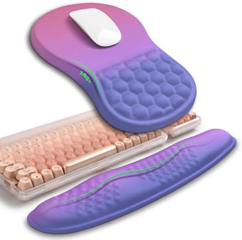 Hokafenle 2in1 Combination, Wave Keyboard Wrist Rest and Ergonomic Curvature Mouse Pad Wrist Support for Relieve Wrist Pain, Filled with Soft Cushion Memory Foam, Gradient Blue Purple