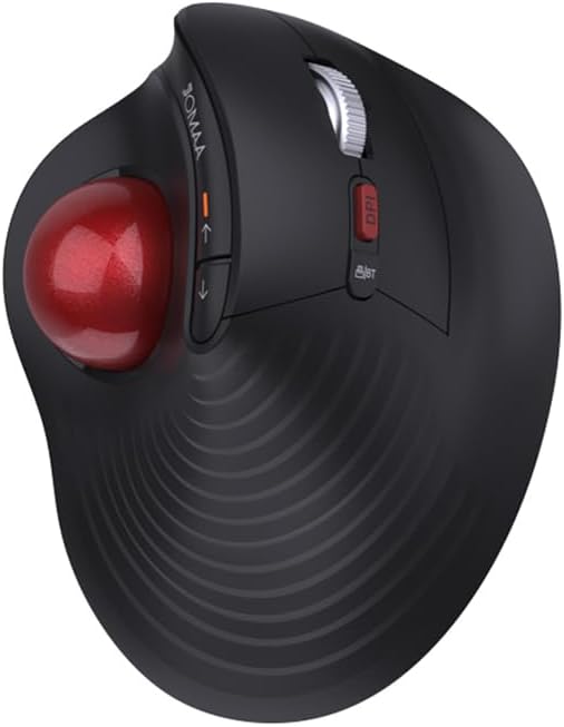 JOMAA Wireless Vertical Trackball Mouse - Ergonomic Design, 3-Device Switching, 2.4G/Bluetooth 5.0, Rechargeable Type-C, Adjustable DPI, Compatible with Windows/macOS/iOS/Android (RED)