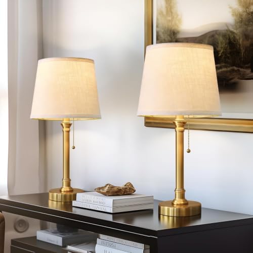 Oneach 19.5” Brass Gold Small Table Lamps Set of 2 for Living Room Bedroom