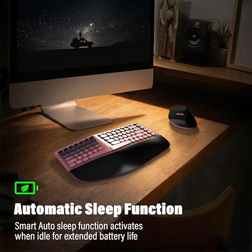 MOFII Wireless Ergonomic Keyboard and Mouse Combo, Split Curved Keyboard with Wrist Rest, Vertical Mouse, 2.4G, for PC Laptop Desktop Mac- Pink Gradient Colorful