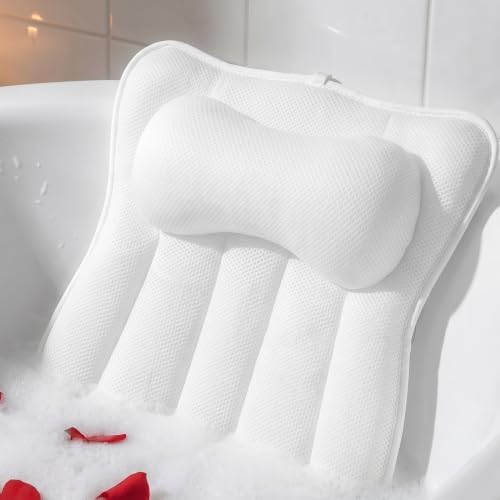 Bath Pillow for Tub,Large Bathtub Pillow with Raised Headrest and Full Back Support,Thick Cushioned Tub Pillow for Soaking Tub,Hot Tub and Spa,White