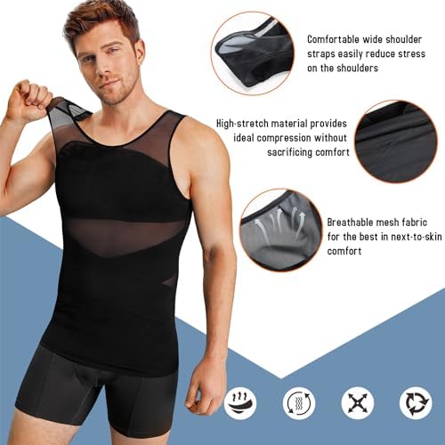 TAILONG Men's Compression Shirt for Body Shaper Slimming Vest Tight Tummy Underwear Tank Top