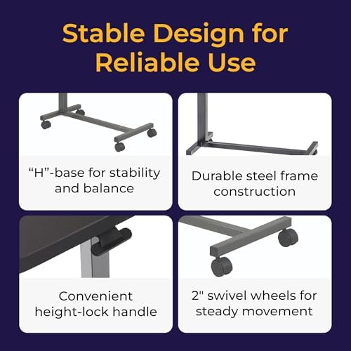 Drive Medical Overbed Table with Wheels, Woodgrain Top, Silver Vein