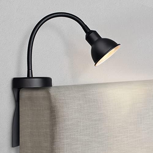Solfres Patented Innovative Design Headboard Reading Light. No Drilling Golden Book Light for Bedtime Reading. Dimmable LED Book Reading Lamp with Bulb. Movable & Flexible, Black