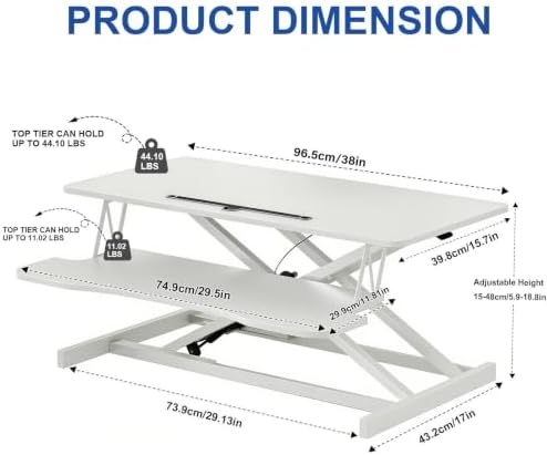 38-inch Standing Desk Converter, Height Adjustable 5.9-18.9in
