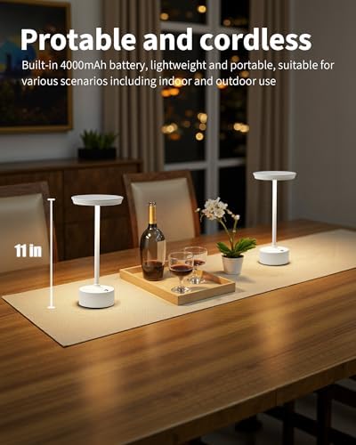 PUSU Rechargeable Table Lamps Set of 2, White Cordless Portable Desk Lamp