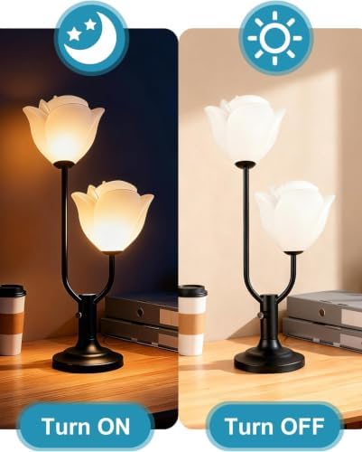Lightdot Black Flower Table Lamp Dimmable Floral Modern Nightstand Lamp