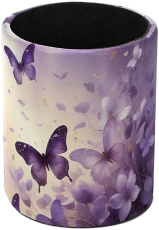 Leather Pen Holder for Desk, Butterfly Floral Pencil Cup Pen Organizer Makeup Brush Holder for Office Home Kids Countertop Desk Accessory Storage