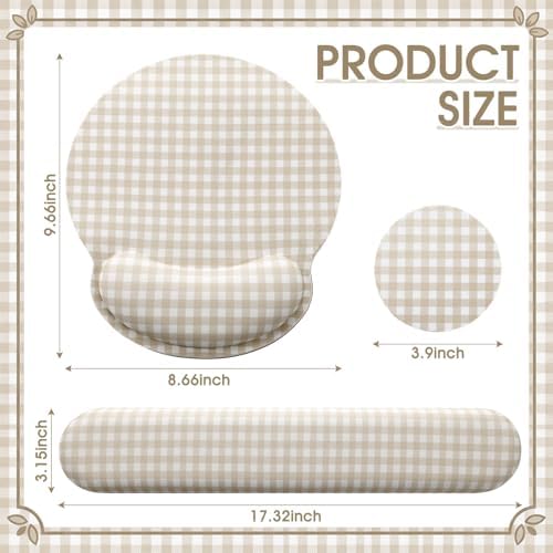 Tellegloww 3 Pcs Wrist Rest Set for Mouse Pad Keyboard, Khaki