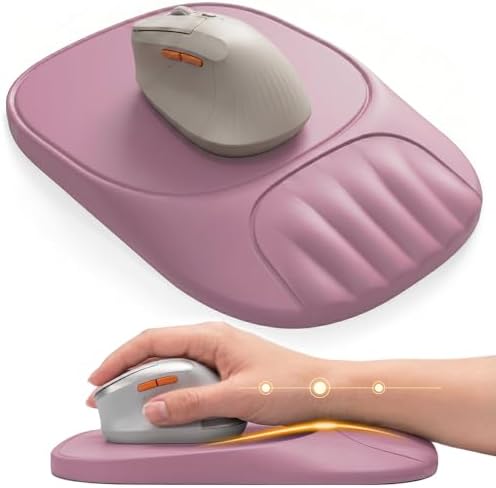 Ergonomic Mouse Pad with Wrist Rest, Sloped Memory Foam Mousepad with Wrist Support, Cooling Channels, Non-Slip Base, Smooth Lycra Surface for Office, Gaming & Home Desk (Dusty Rose)