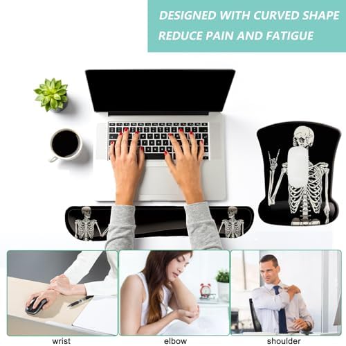 Keyboard Wrist Rest Pad Mouse Pad with Wrist Support Set of 3, Gaming Mousepad with Non-Slip Rubber Base, Ergonomic Memory Foam Mouse Cushion Support for Home Office Laptop Computer, Human Skeleton