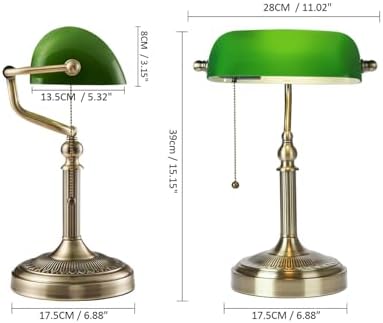 Green Glass Bankers Desk Lamp with Pull Chain Switch Plug in