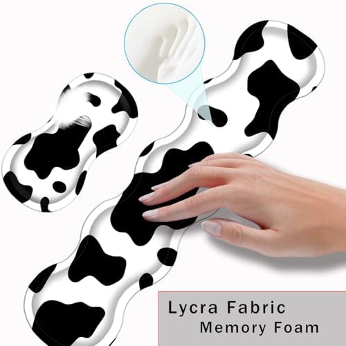 Keyboard Wrist Rest and Mouse Pad with Wrist Support Set Ergonomic Coaster,Memory Foam,Easy Typing Pain Relief,Large XL Desk Mat 31.5"x 11.8",Cow Print