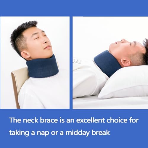 Neck Braces for Neck Pain and Support High-Density Comfort Cervical Collar for Vertebrae Stable and Aligned, Relieve Injury Spine Pressure – Neck Brace for Women & Men Sleeping, Working, Posture (Nevy Blue, Large)