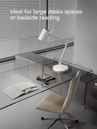 TORCHSTAR Tall Swing Arm Desk Lamp with Wooden Accent, Large Size, White