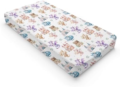 Cute Cartoon Dragon Castle Stars Leaves Baby Changing Pad Cover,Unisex Dragon Nursery Diaper Changing Table Pad Mat Sheet for Boys Girls-16x32