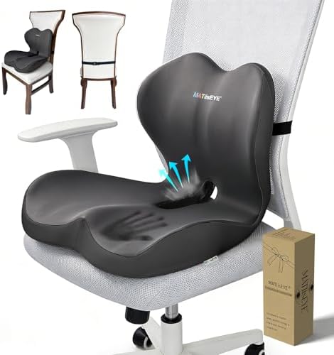 Ergonomic Memory Foam Seat Cushion with Strap for Office Chair (Dark Grey)
