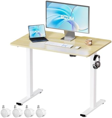 BIZUM 39.4" Small Electric Standing Desk Height Adjustable, Whole Piece Stand Up Computer Desk Work Study Writing Gaming Desks for Home Office Oak