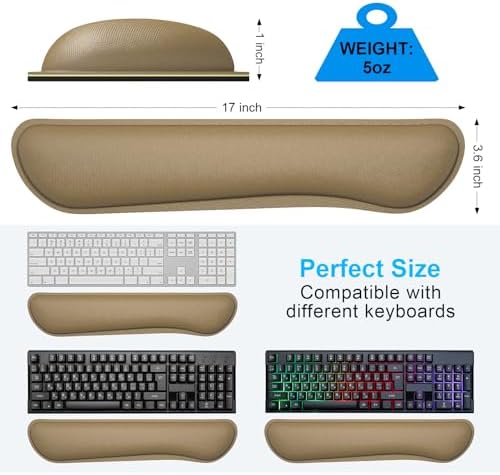 Dapesuom Enlarge Keyboard Wrist Rest, Cute Memory Foam Keyboard Wrist Cushion for Computer Desk Mats Support, Typing Pain Relief Ergonomic Mouse Pad Rests with Non-Slip Base for Gaming, Laptop, Brown