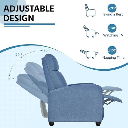 Yaheetech Recliner Chair with 3 Adjustable Angles Armchair Light Blue