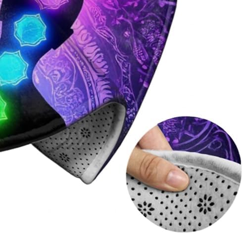 Soft Round Yoga Carpet, Office Chair Decor Round Mat for Carpet and Hardwood Floors Compatible with Seven Chakra Yoga Meditation Lotus Purple Mandala