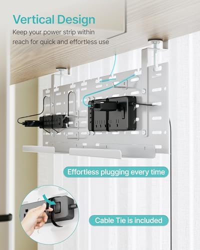 PEGZONE Under Desk Cable Management Tray, 30.2" No-Drill C-Clamp Pegboard