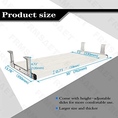 FRMSAET Under Desk 20/24/30 inch Keyboard Drawer Platform (30 in, White)