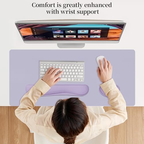 Keyboard and Mouse Pad, 3-in-1 Desk Mat Set Keyboard Wrist Rest