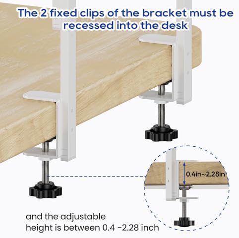 Clamp On Desk Shelf 2-Tier, 12.6 inch Wood Shelving Unit for Office Desk/Gaming Accessories, Tabletop Book Storage Rack, Shelf for Top & Under of Desk, Natural
