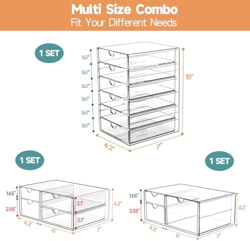 DOMNIU Acrylic Makeup Drawer Storage Organizer with 13 Drawers, 3 Set