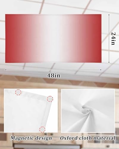 Red Magnetic Fluorescent Light Covers for Ceiling Lights 2 x 4 Feet,Minimalist White Stripes Contemporary Striped Office Classroom Kitchen Drop Ceiling Light Covers Lighting Filters Shade 2 Packs