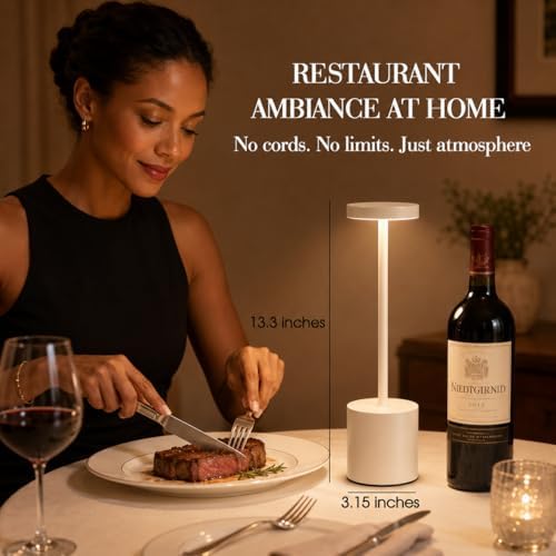 AUDLES White Cordless Table Lamp Set of 2, USB Rechargeable Touch Dimmable