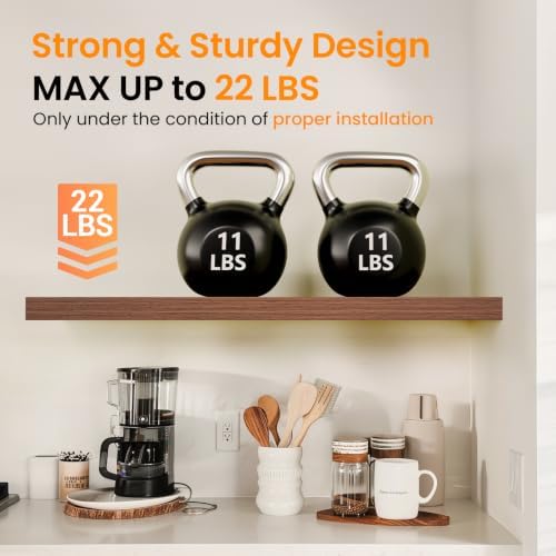BAYKA Walnut-Like Floating Shelves 22.5in, 2 Pack, Wall Mounted Wall Decor