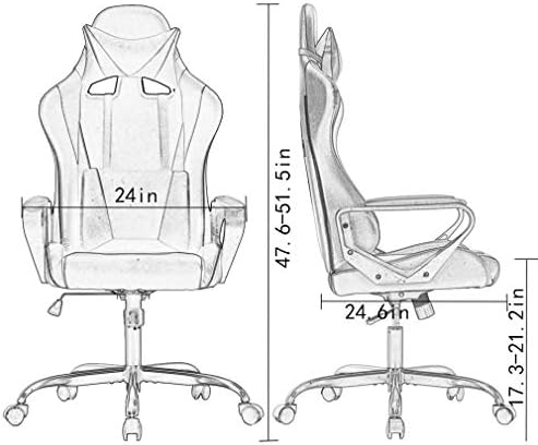 Pink Gaming Chair for Adults - High Back Ergonomic Office & PC Gaming Chair with Wheels, Reclining & Adjustable Headrest & Lumbar Support