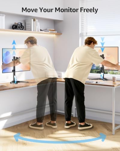 MOUNTUP Single Monitor Stands, Freestanding VESA Monitor Desk Mount fits 13'' to 32'' Computer Screen with Height Adjustable, Swivel, Tilt, Rotation, 17.6 lbs Load, For Home Office, VESA 75x75/100x100