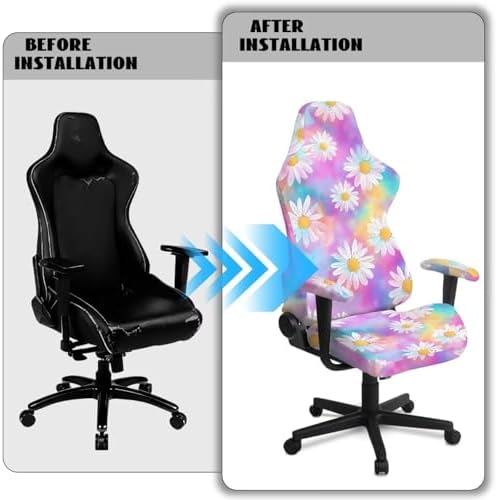 Daisy Tie Dye Print Gaming Chair Cover Washable 4 Piece Furniture Protector Breathable Stretchable Gaming Chair Slipcover with Armrest Covers