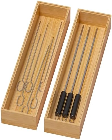 Lixple Bamboo Kitchen Drawer Organizer, 2 Pack, 12" x 3" x 2"