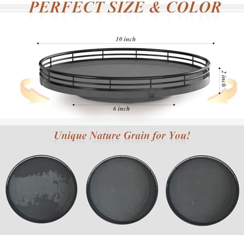 AMH10-Inch Natural Slate Lazy Susan with Black Raised Iron Rim